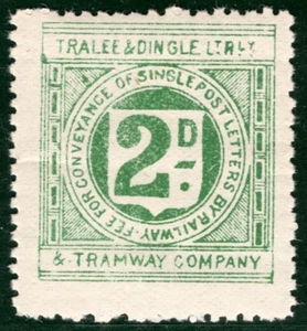 GB Ireland TRALEE & DINGLE LIGHT RAILWAY TRAMWAY Letter Stamp 2d MM GR2WHITE90 - Picture 1 of 10