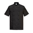 Portwest C734 Mens Whites Chefs Coat Short Sleeve Black, 3X-Large
