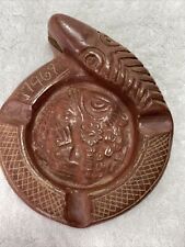 Vintage 1969 Hand Made Brown pottery Aztec Quetzalcoatl Snake Ashtray Mexico