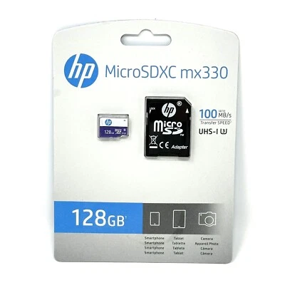 HP mx330 128GB Class 10/UHS-I U3 microSDXC Memory Card & Adapter - NEW - Image 1 of 2