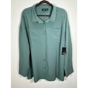 NUEVO CON ETIQUETAS Tru By Torrid Elástico Tejido Activo Sobre Camisa Botón Talla Grande 1X $65 Verde - Imagen 1 de 8