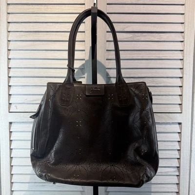 Bolso de Mano Petunia Pickle Parte Inferior Cuero Marrón Y Sepia Cartera Recorte Floral Foto 1 de 4