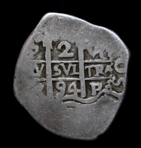 1694,  Potosi 2 Reales “VR” Charles II. Spabish Colonial Cob, Macuquina. Peru. - Picture 1 of 2
