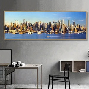Arte de pared panorámico de la arquitectura de Nueva York horizonte de la ciudad decoración del hogar - Imagen 1 de 7