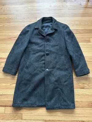 Vtg Richman Brothers Harris Tweed Trench Overcoat Men 44 Gray Scottish Wool 60s - Image 1 of 4