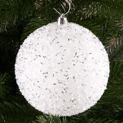 Palline Natale Glitterate Plastica Set 4 Baubles Brillanti Albero Decor Neve - Immagine 1 di 4