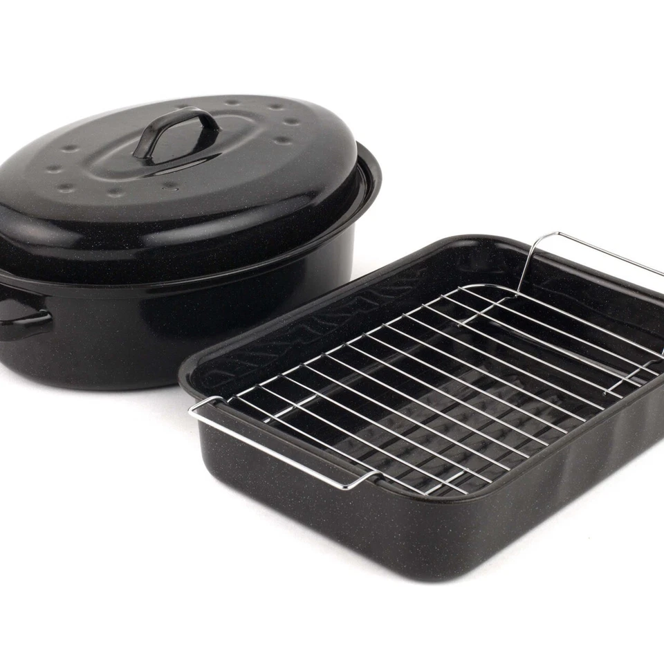 Russell Hobbs Deep Roasting Pan Roaster Dish 2 Piece With Rack Vitreous Enamel