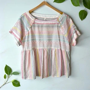 Anthropologie Letty Embroidered Babydoll Blouse Top White Pink XS Cottagecore - Picture 1 of 13