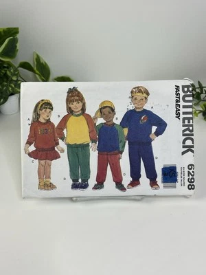 Top Skirt Pants Toddler Size XS (2) Vtg 90s CUT Pattern 6298 Sweatsuit Jogging - Image 1 of 2