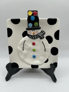 Mud Pie Snowman Polka Dots 7" Square Plate 3D Snowman Festive Holidays - Picture 1 of 6