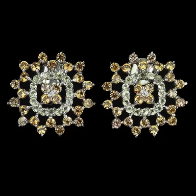 925 Sterling Silver Earrings Round Sapphire Peridot Natural Gemstone Jewelry - Image 1 of 4