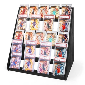 5-Tier Graded Trading Baseball Football Sports Card Display Case, Wood Card S... - Picture 1 of 7