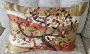 Pier 1 Imports Decorative Throw Pillow 13x18 Embroidered Tree Leaves Multicolor - Picture 1 of 6