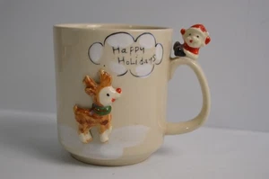 Tazza da caffè vintage Happy Holidays albero di Natale Babbo Natale Enesco Giappone - Foto 1 di 13