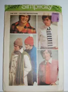 VTG Simplicity 1970's Pattern #5227 Crochet Men's Hat, Scarf, Tie, Dickey UNCUT - Picture 1 of 2