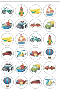 24 lindos adornos para pasteles de papel comestibles de transporte para niños precortados - fiesta para niños - Imagen 1 de 1