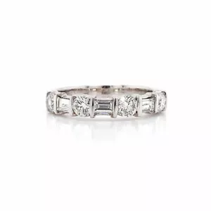 Fede nuziale diamante taglio tondo e baguette 1,05 ct tw F/VS2 oro bianco 14 carati - Foto 1 di 3