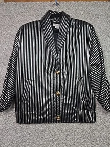 Vintage Model Jacket Womans Extra Large Black Silver Striped City Fashion - Picture 1 of 12