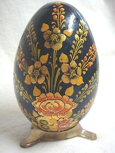 Pretty & Perfect Hand Painted Wooden Egg on Brass Stand - Picture 1 of 8