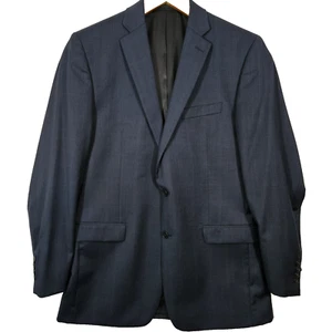 Calvin Klein 40L Long Wool Blue Windowpane Blazer Sport Coat Dual Vent 2 Button - Picture 1 of 13