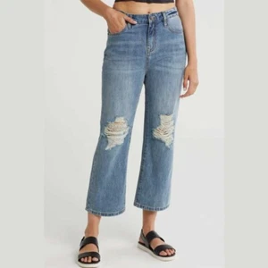 Joie Evie Distressed Relaxed cropped jeans high waist ripped medium wash denim - Picture 1 of 9