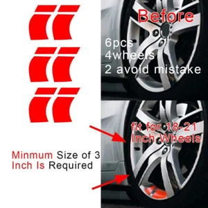 Reflective Car Wheel Sticker Accessories Red Car Body Moldings for 18"-21" 6 PCS - Foto 1 di 9