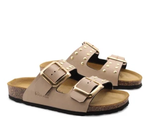 Ciabatte sandali con fibbie Goldstar GS801QR ecopelle beige con borchie - Imagen 1 de 4