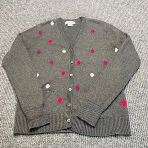 Liz Claiborne Gray Polka Dot Cardigan Sweater Womens Petite Small  - Picture 1 of 5