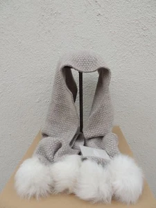 UGG OATMEAL HEATHER QUATRO POM 100% CASHMERE SCARF, ONE SIZE ~NWT ~ RETAIL $ 268 - Picture 1 of 6