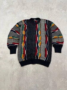 Knit Sweater Colorfull 3D Coogi Style Vintage 80-90s Y2K Men's M - Picture 1 of 11