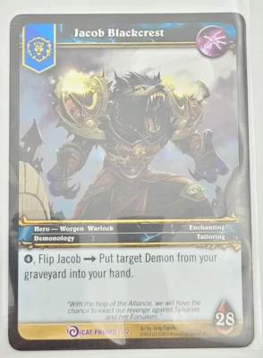 World of Warcraft - WOW TCG - CAT Promo Karte  1/2 - Jacob Blackcrest - Worgen - Bild 1 von 2