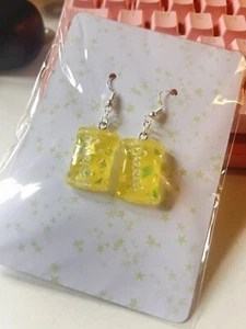 Yellow Sweetie Candy Bag Earrings Fun Festival Faux Confectionary Kawaii Gift - Picture 1 of 1