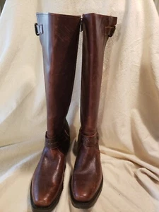 Sonoma Boots Womens 6.5 Buckle Strap Knee High Brown Leather Side Zip - Picture 1 of 7