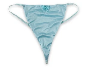 Victoria's Secret Baby Blue Bow Silky V-String Thong Panties O Ring S - Picture 1 of 9