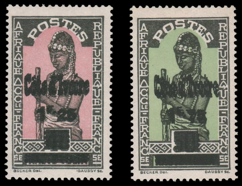 IVORY COAST 1933 1.25fr-1.75fr DOUBLE SURCHARGE ON UPPER VOLTA STAMPS MINT #110a Cover