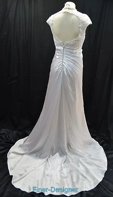 Vestido de baile de boda vintage satinado bordado encaje blanco vestido de tren de novia talla S M Foto 1 de 4