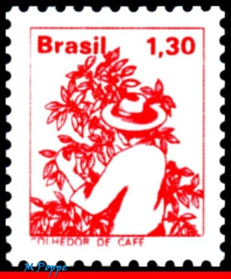 1450 BRASIL 1977 PROFESIONES NACIONALES, RECOGEDOR DE CAFÉ, RHM 566, MNH Foto 1 de 2