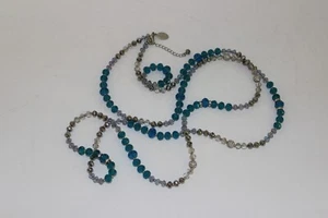 White House Schwarzmarkt blau, klar, silber Glasperlen Halskette 53 Zoll - Bild 1 von 3