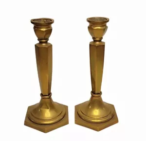Vintage Solid Candle Stick Holder 7.25 Inches X 3.5” Octagon Base Real Bronze - Picture 1 of 7