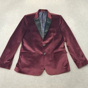 Taylor Wright Mens Jacket 42R Burgundy Velvet Tuxedo Smoking Blazer Satin Slim - Picture 1 of 12