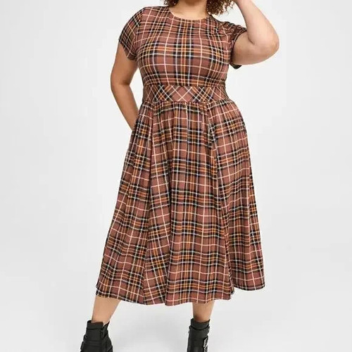 VETEMENTS Abito midi leggero elasticizzato Studio Ponte marrone a quadri Torrid 4 nuovo con etichette 4X 26