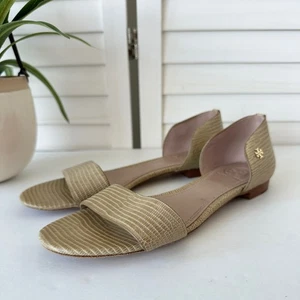 Tory Burch Savannah D'Orsay Flats Tan Snake Embossed Leather Sandal Shoe Size 8M - Picture 1 of 9