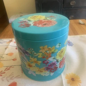 Pionierin Landgarten große Blechdose Floral 6,5" türkis Blumen & Deckel - Bild 1 von 4
