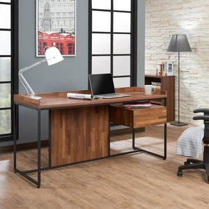 Writing Desk Computer Desk with Storage Shelves Cabinet Workstation Walnut Color - Picture 1 of 6