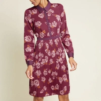 ModCloth Just My Typist Floral Pleated Long Sleeve Shirt Mini Dress Plus Size 18 - Image 1 of 4