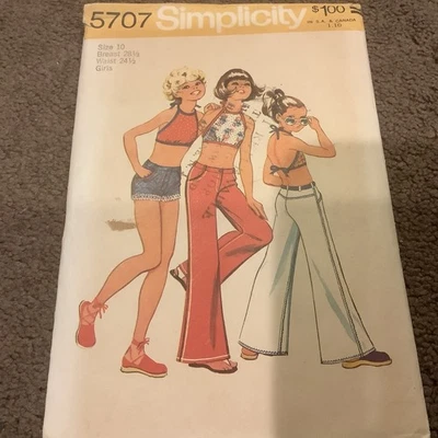 Vintage Simplicity Pattern 5707 Size 10 Girls Halter Top Pants/shorts Cut - Image 1 of 4