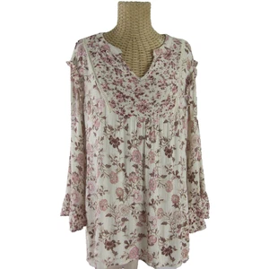 Knox Rose Damen XL Elfenbein Mauve Lila Gold Metallic Tunika Rüschen Glockenärmel - Bild 1 von 11
