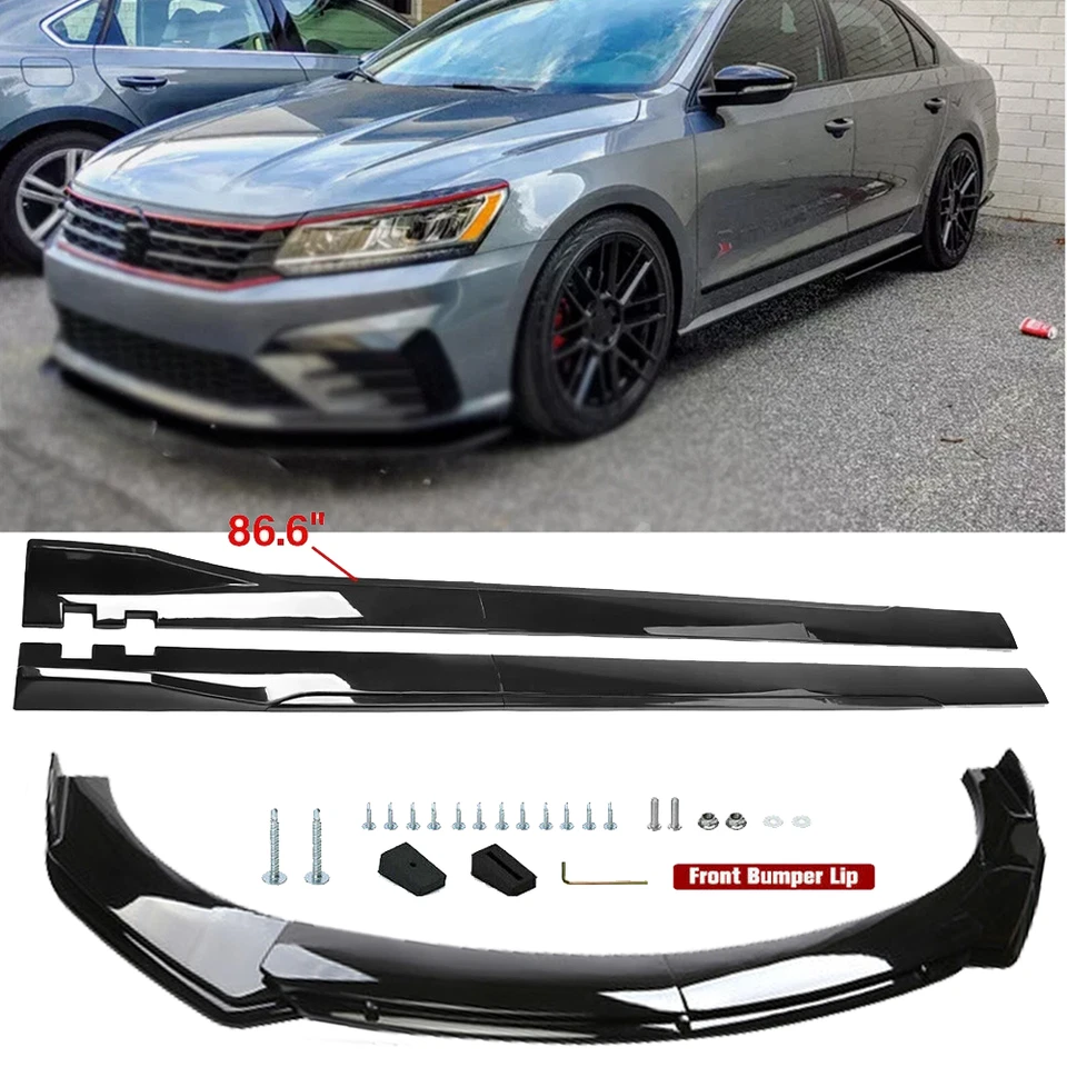 Front Bumper Lip Spoiler Splitter Body Kit+ Side Skirt For Volkswagen PASSAT - Image 1 of 4