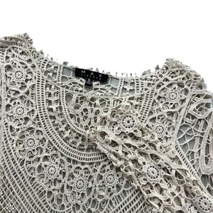MAK Clothes Women’s S Cream Lace Crochet Knit Doily Long Sleeve Sheer Top MK7017 - Picture 1 of 18