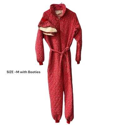 VTG 70's JUMPSUIT G. CASEROTTI QUILTED DITZY FLORAL LOUNGEWEAR ROMPER WOMENS M - Image 1 of 4